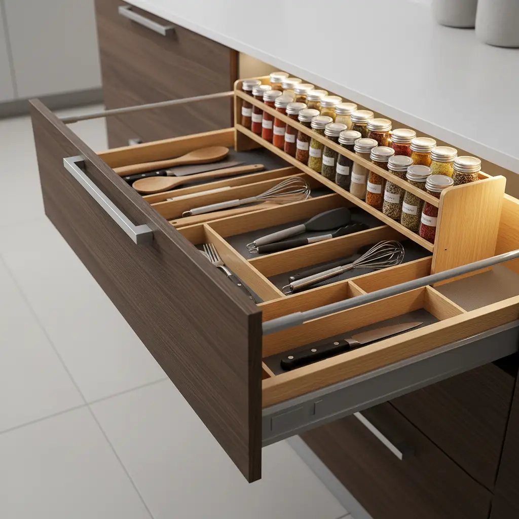 Soluciones de almacenaje inteligente con cajones de extracción total en diseño de cocinas